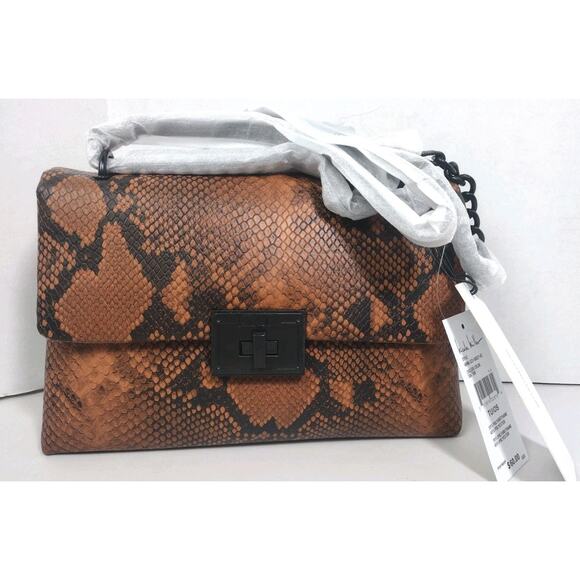 Nicole Miller Brown & Black Python Look Crossbody Handbag NWTS MSRP $60 - Picture 2 of 11